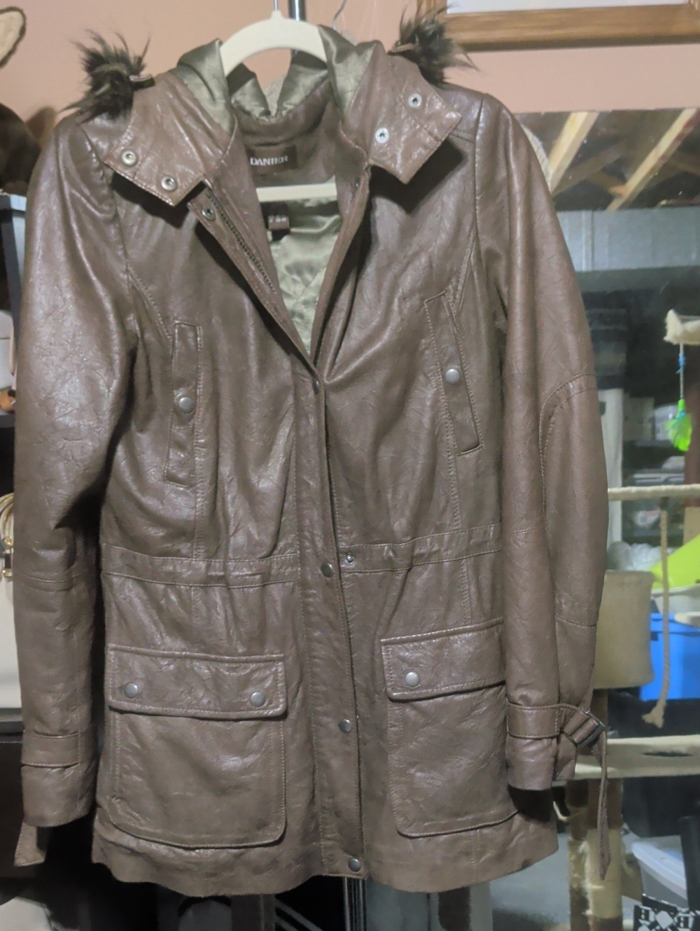 Danier Brown Faux Leather Hooded Utility Jacket